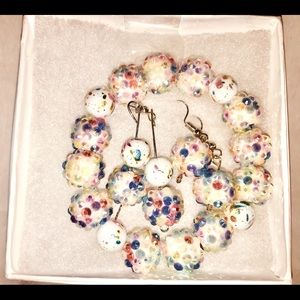 MULTI COLORED GLASS BEADED BRACELET AND EARRINGS SET